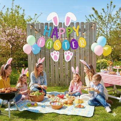 Happy Easter Bunny Flag Banner 2026 New Easter Party Garland Multi-Functional Paper Party Supplies for Outdoor Celebrations