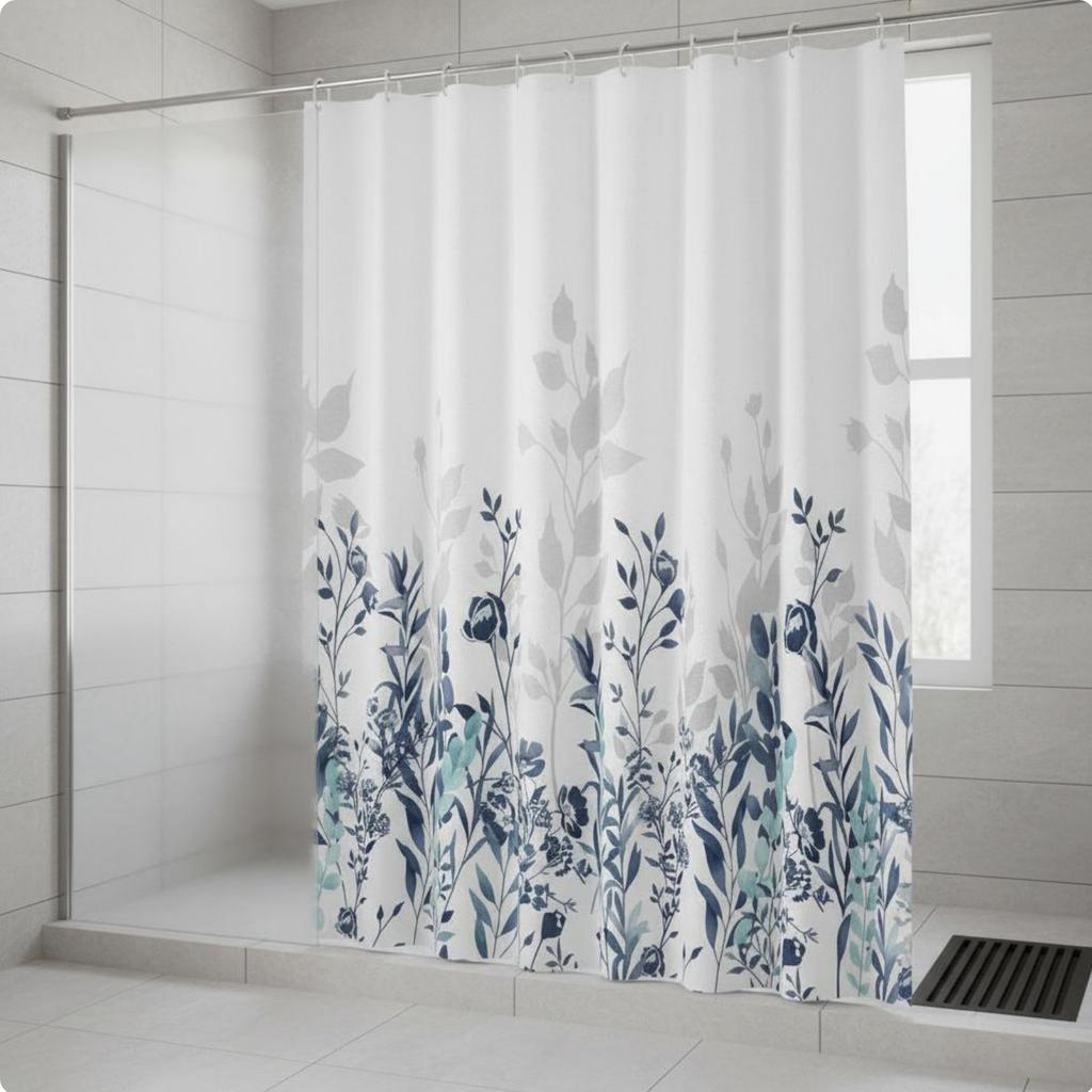 Floral Shower Curtain Waterproof Floral Print Bath Curtain Machine Easy-Care Quick-Drying
