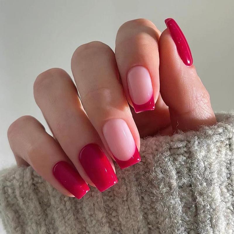 Evropské a americké falešné nehty French Manicure - 24 kusů samolepek v nude colorblocku