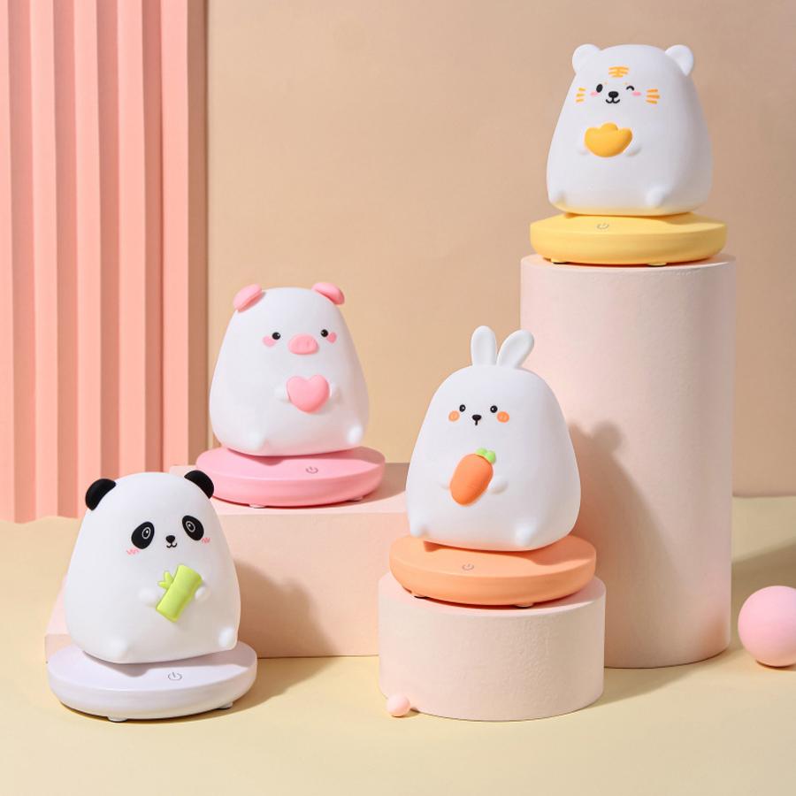 LED-Nachtlichter für Kinder, Schlafzimmer, niedliches Tier, Schwein, Kaninchen, Silikonlampe, Kind, Geburtstagsgeschenk, wiederaufladbar, ZH