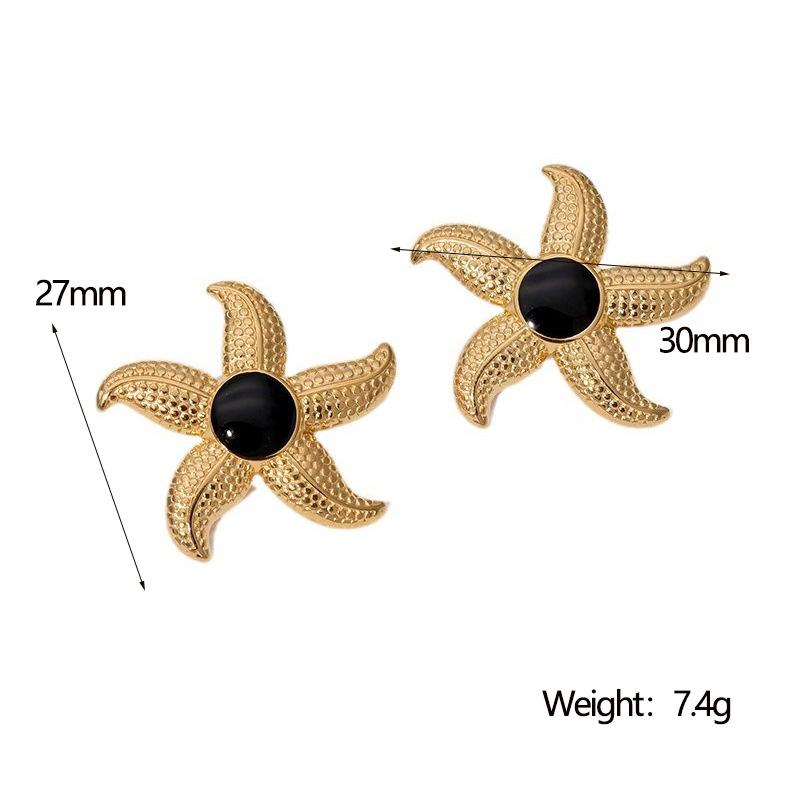 Waterproof New Stainless Steel Stud Earrings Women's Ocean Series Vacation Wind Starfish Dripping Oil 18k Gold Earrings