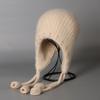 Autumn and winter new women's rabbit fur hat pearl hemming thickened knitted hat cold neck protection women's hat