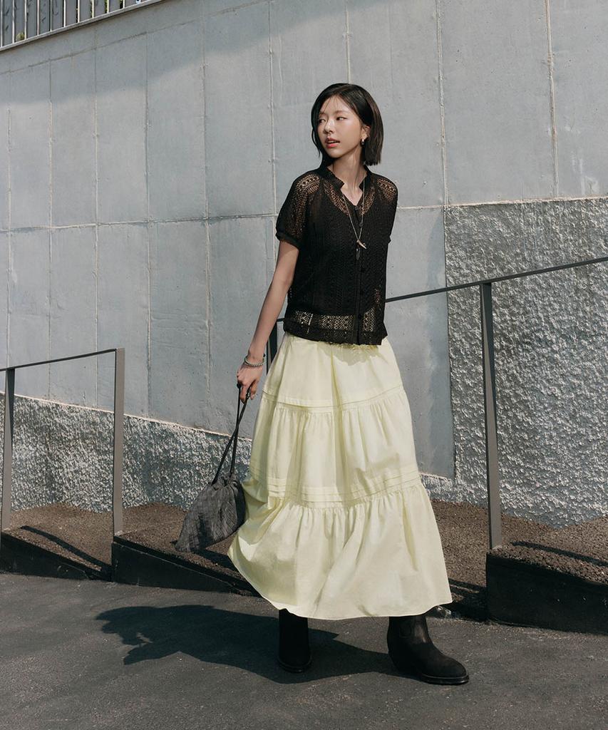 Deoesji 26Ss Deoesji Collabo 100% Compressed Cotton Tiered Skirt