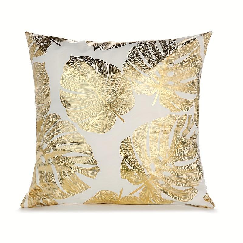 1pc, Short Plush Golden Plated Tropical Leaves Cushion Case For Sofa Bed Garden  Car,Cozy Modern Home Decor Pillowcase ,18x18In,No Pillow Insert