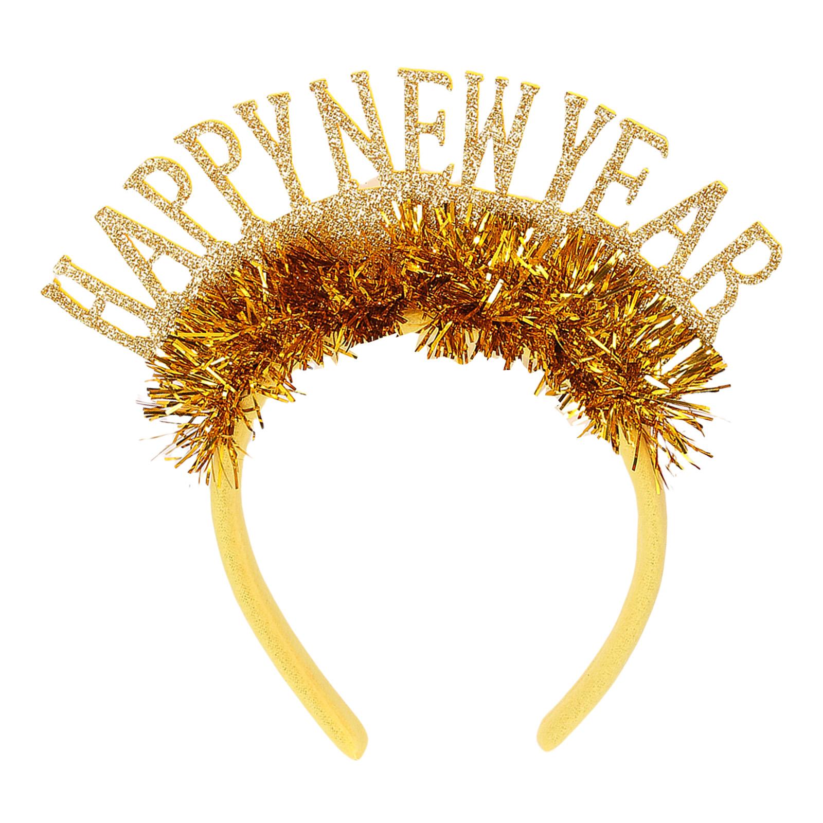 

Happy New Year Headband New Year Props Headwear Christmas Party Hairhoop Festival Celebration Sequined Party Headpiece золотий