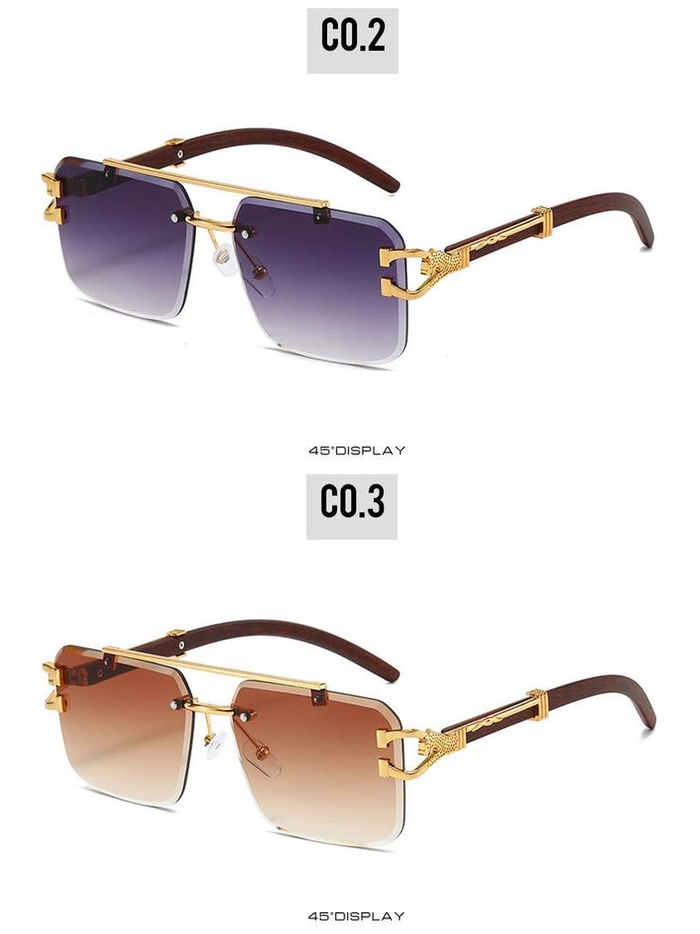 Nowe okulary przeciwsłoneczne kwadratowe bezramkowe z podwójnym mostkiem - Unisex Moda Europejska i Amerykańska Wzór Leopard