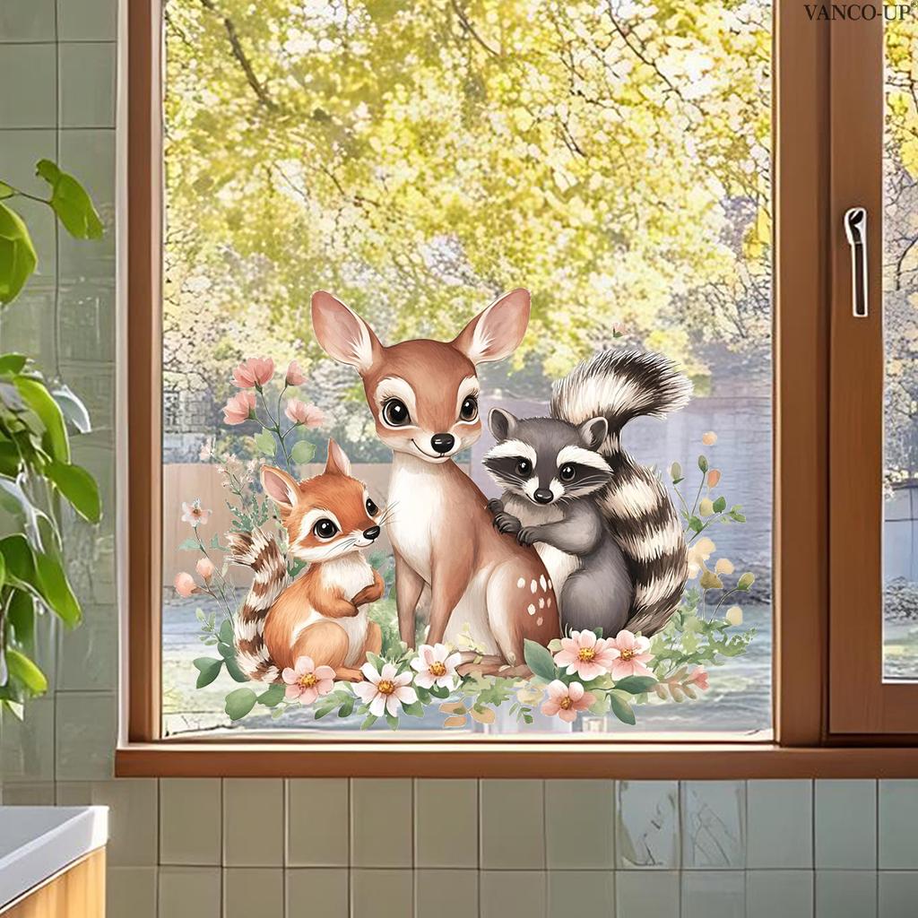 Static Cling Window Stickers Cartoon Animals Butterflies Flowers Removable No Glue Glass Door Shop Window Home Decor