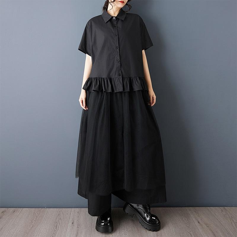 short sleeve Plus size cotton mesh vintage patchwork new in dresses for women casual loose long summer Shirt dress