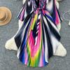 Spring Autumn Women Elegant Print Miyake Fold Cape Robe Batwing Sleeve Oversized Loose Pleated Home Dresses