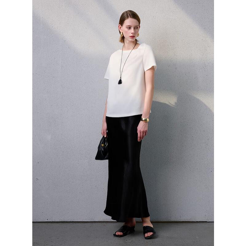 Sancai 2025 Summer Lyocell Asymmetric Pleated Short Sleeve T-shirt M