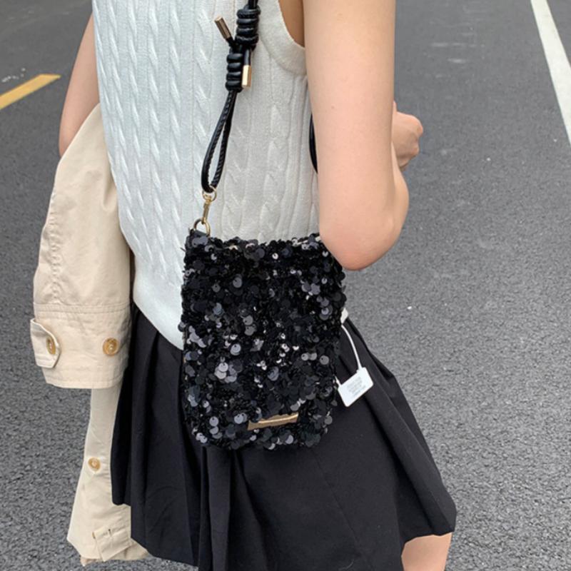 Fashionable Sequin-Textured Women'S Handbags Mini Phone Crossbody Bag Minimalist Adjustable Strap Shiny Small Shoulder Bag