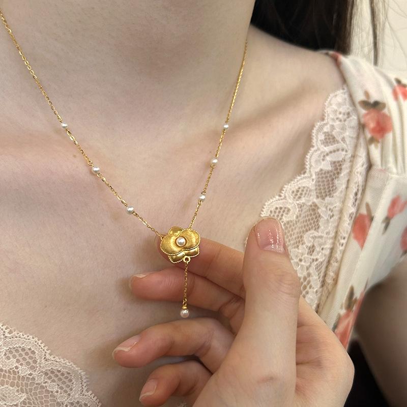Classic Retro Fashion Brushed Butterfly Orchid Pearl Necklace Tassel Luxury Exquisite Clavicle Chain Wedding Jewelry Gifts