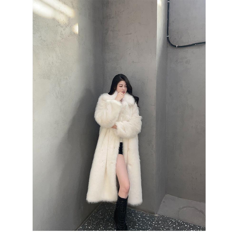 Nový vysoce kvalitní kabát z imitace liščí kožešiny, tmavá řada, středně dlouhý, silný, ekologický kabát z umělé kožešiny, bavlněný kabát pro ženy