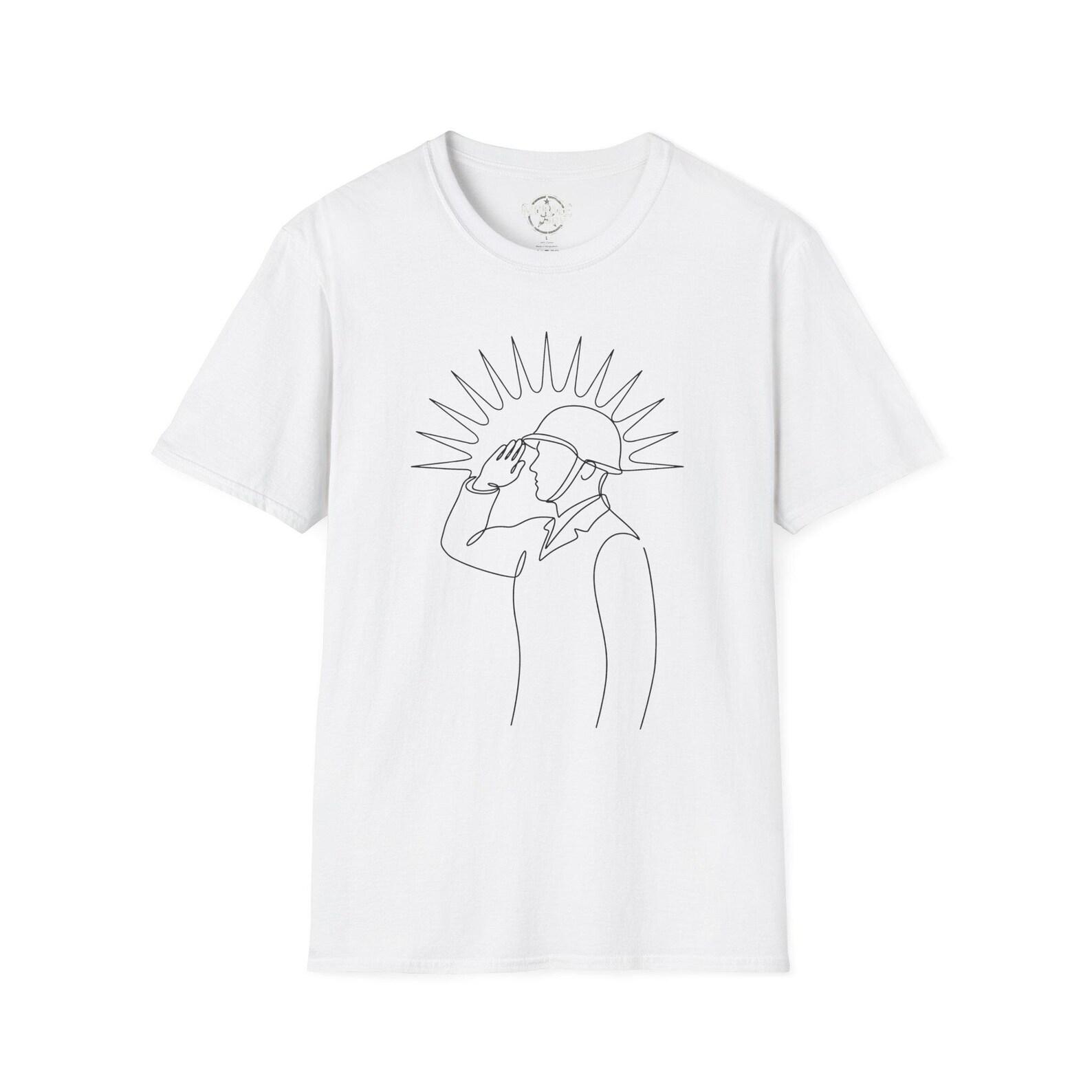 Soldier Salute Line Art T-Shirt Minimal Single Line Illustration 4XL