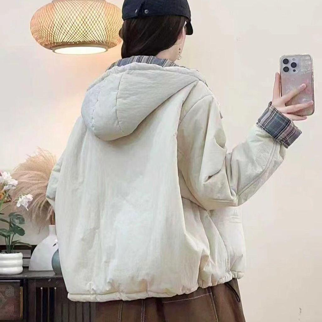 Stylish Korean Plaid Cotton Padded Workwear Jacket for Autumn/Winter