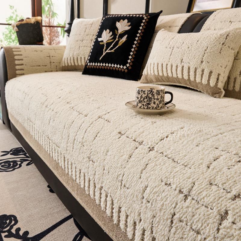 Four Season Universal Striped Sofa Blanket Thick Plush Anti Slip Sofa Covers Home Decoration Straight Sofa Seat Cushion Couch Pad