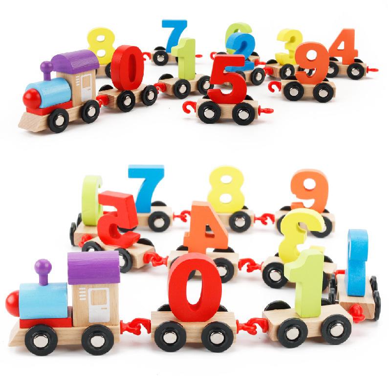Children's Wooden Digital Train Assembly Combination Early Education Wooden Drag Intelligence Building Block Toy Car