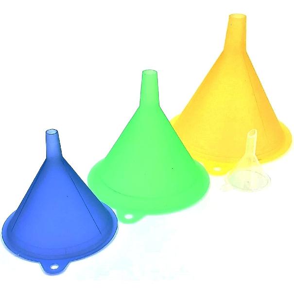 Trichter Sortiment Set mit 5 Mini, Klein bis Groß Plastiktrichter für Küche Flüssigkeit Gewürze Pulver Kosmetiklotion Ätherische Öle