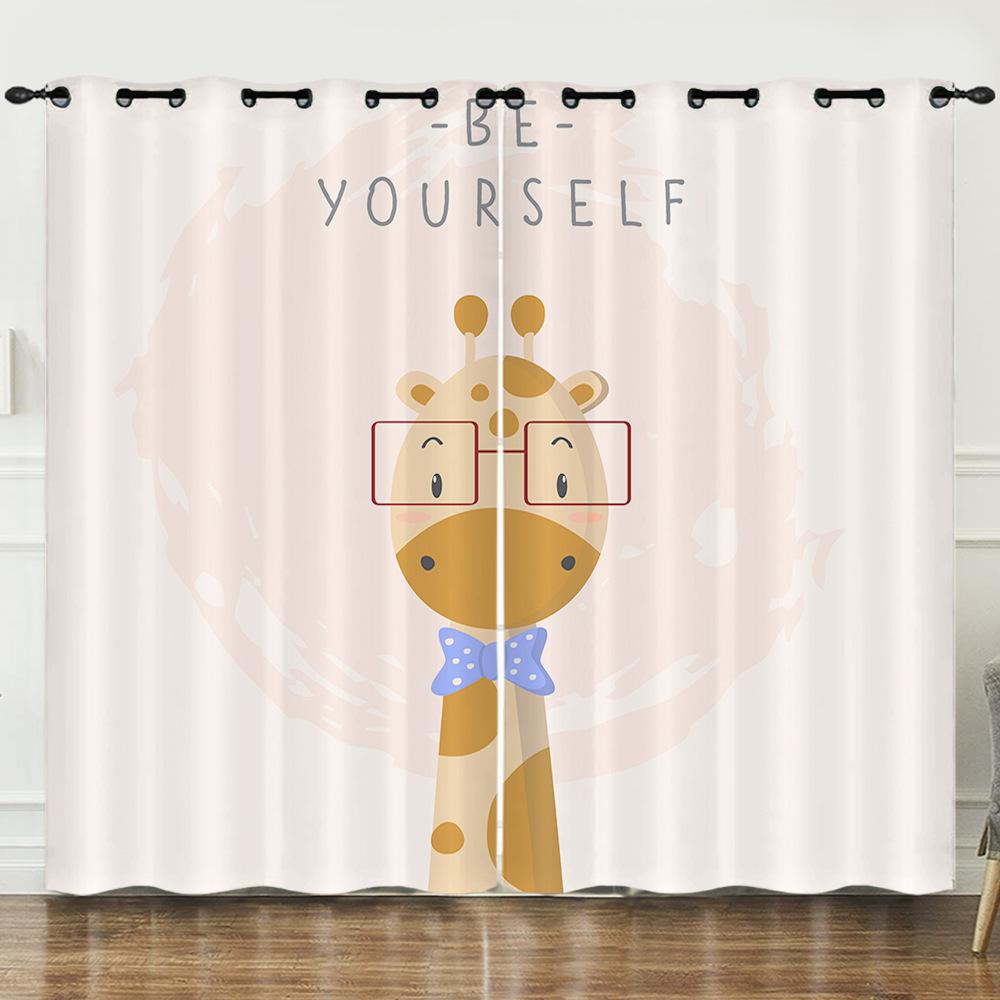 Curtains European And American Cartoon Animals Bear Deer Digital Printing Blackout Curtain Bedroom Punching