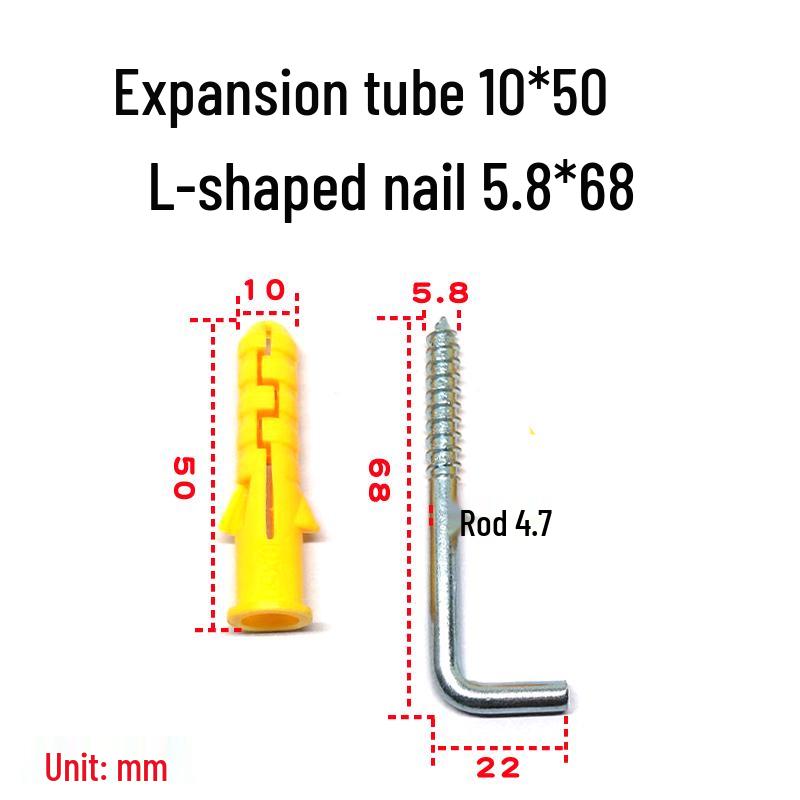 7-Shaped Expansion Tube Kit: L-Shaped Rubber Plug, Right-Angle Self-Tapping Wood Screw, Lamp & Frame Hooks, Plastic Expansion Plug, Mirror Frame Bolt.