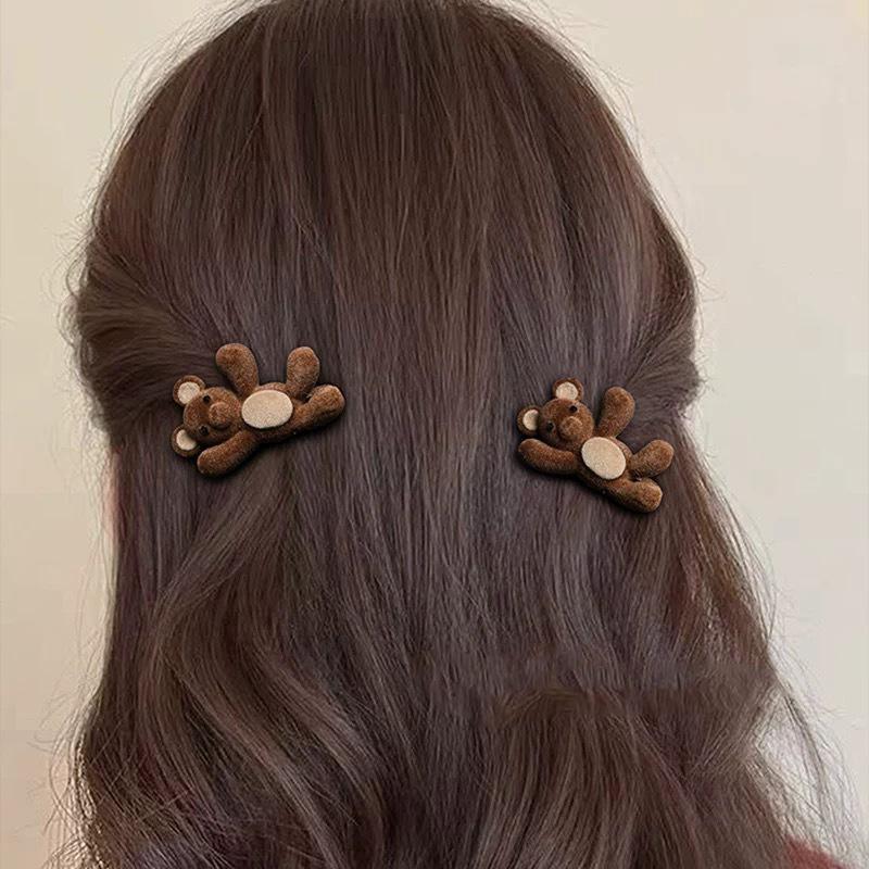 Cute Little Bear Velvet Hair Clips for Women New Side Bangs Clip for Girls Broken Hair Duckbill Clip Versatile Hair Accessory