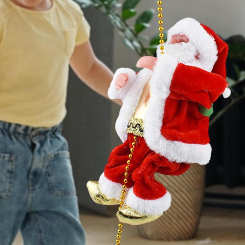 Climbing Santa Claus on Rope Funny and Music Moving Christmas Santa Claus Ornaments for New Year Holiday Family Door Indoor