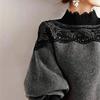 2026 Autumn/Winter Stand Collar Color Block Lace Knitwear