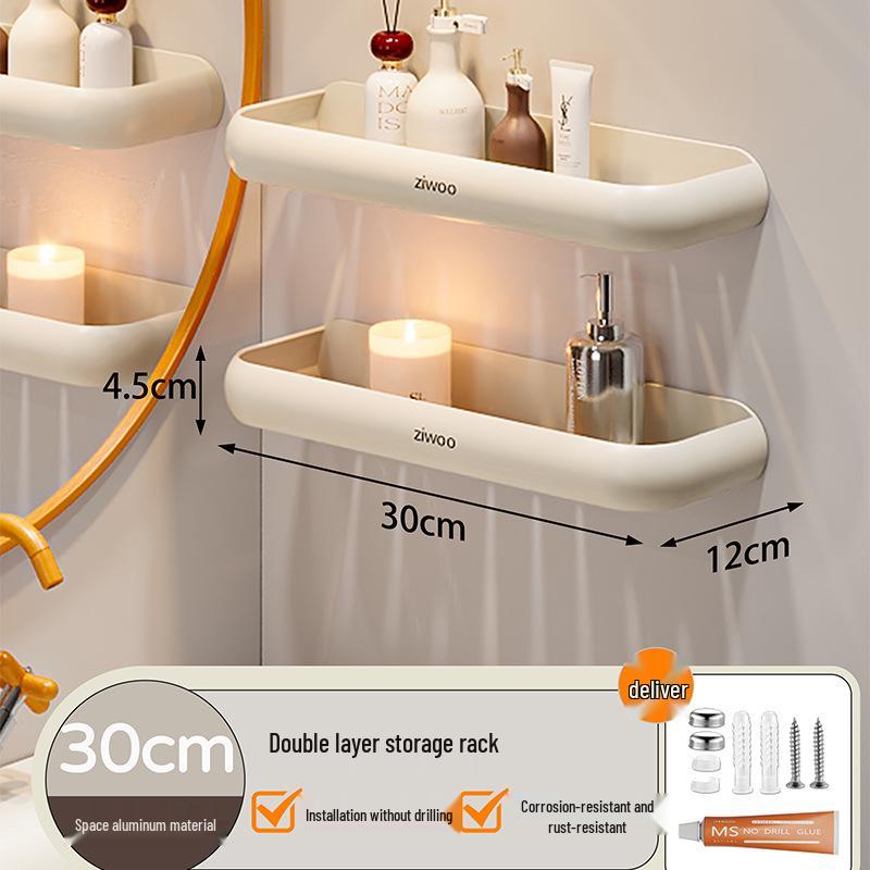 Wall-Mounted Punch-Free Bathroom Shelf for Toiletries and Vanity Storage