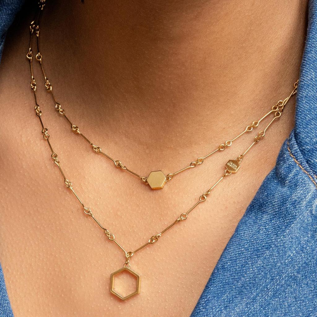 Olivia Burton Signature Honeycomb Classic Double Chain Gold Necklace Women's (24100306)