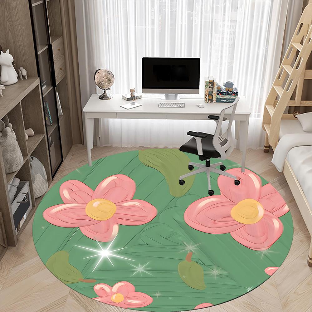 1pc Floral Fantasy Office Round Area Rug, Indoor Mat Suitable For Office, Under Office Chairs Bedroom Living Room Home Decor, Room Deco
