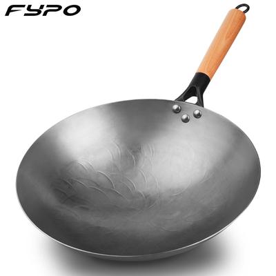 Fypo Handmade Chinese Cast Iron Wok Smokless Cookware Uncoated Iron Pot Frying Pan Non-Stick Kitchen Pot Skillet Wok