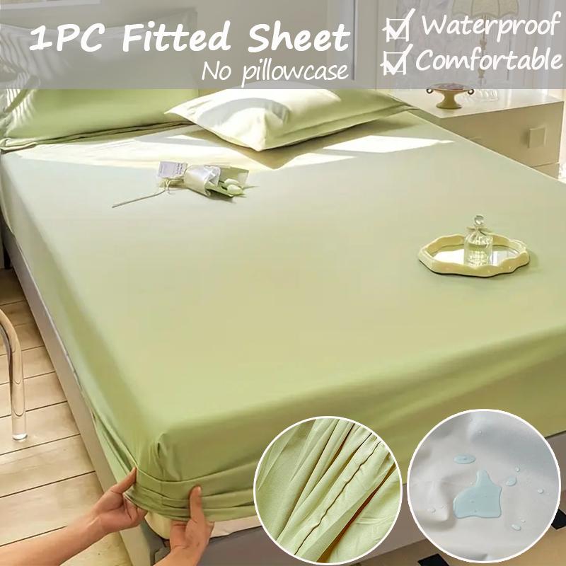 

2025Deep Pocket Waterproof Bed Sheet1Solid Color Non-Slip Mattress Protector Soft Bedding Comfortable Polyester Fabric Waterproof Liner 90*200cm+30cm(1pc sheet)
