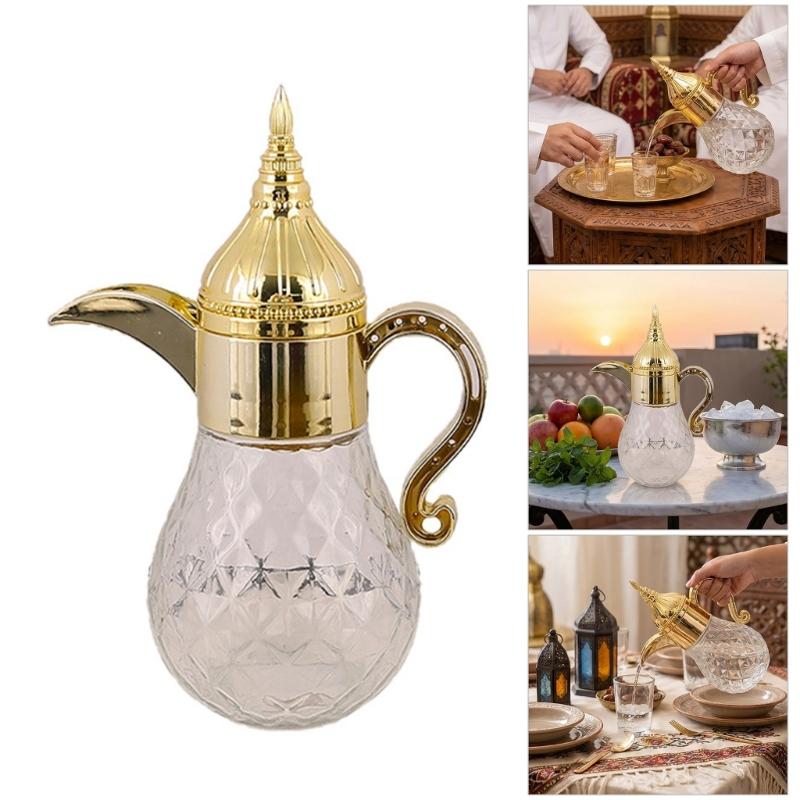 Caraffa d'acqua in vetro retro mediorientale con motivo elegante, dispenser d'acqua per casa, cucina e tavolo da pranzo