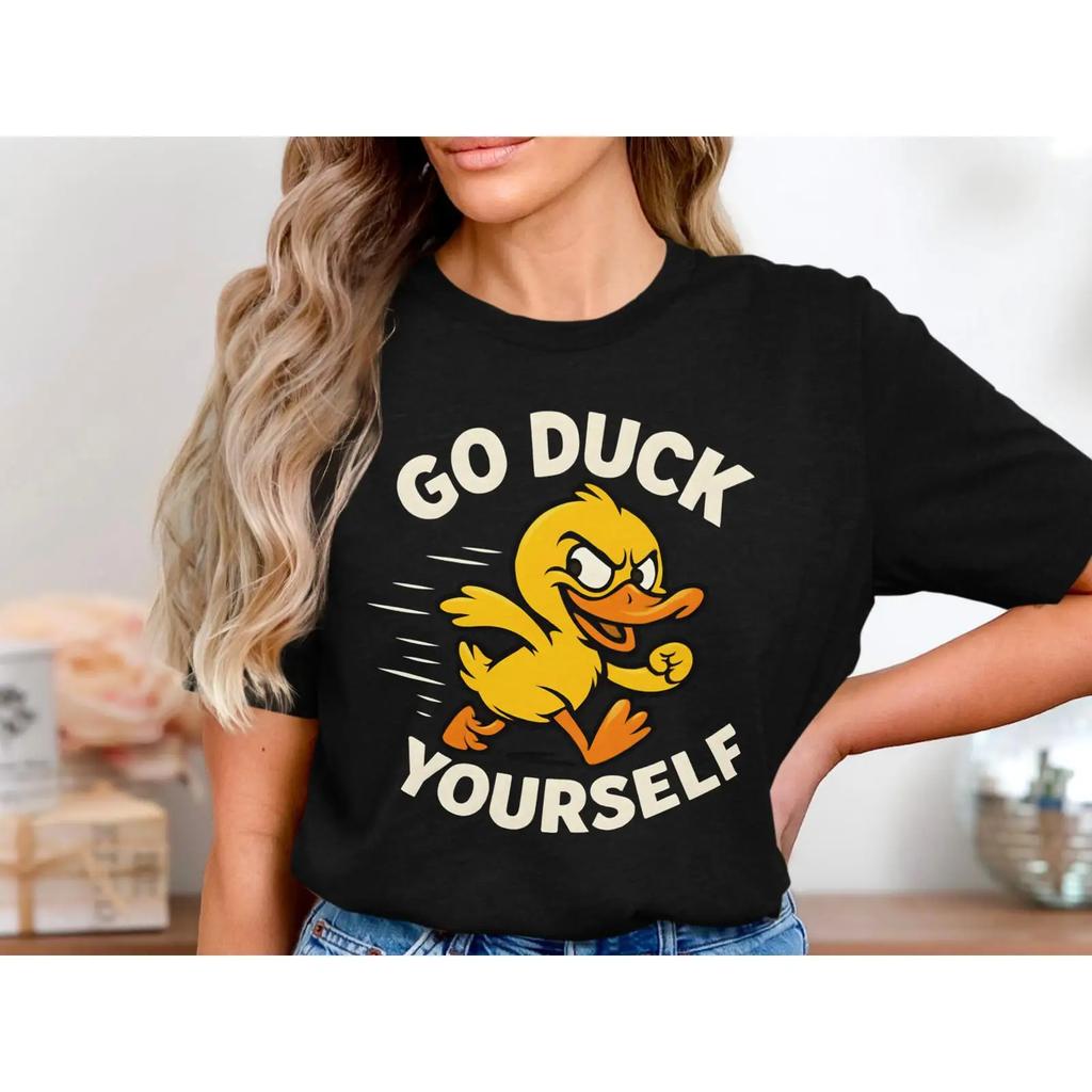 Go Duck Yourself Funny Angry T Shirt Sarcastic Offensive Animal Humor Quirky Bird Vintage Casual Fashion Graphic Homme