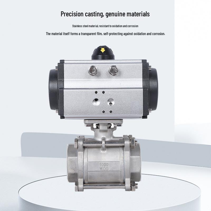 Q61F-16P 304 Stainless Steel Threaded Pneumatic Ball Valve, Three-Piece Shut-Off Valve
