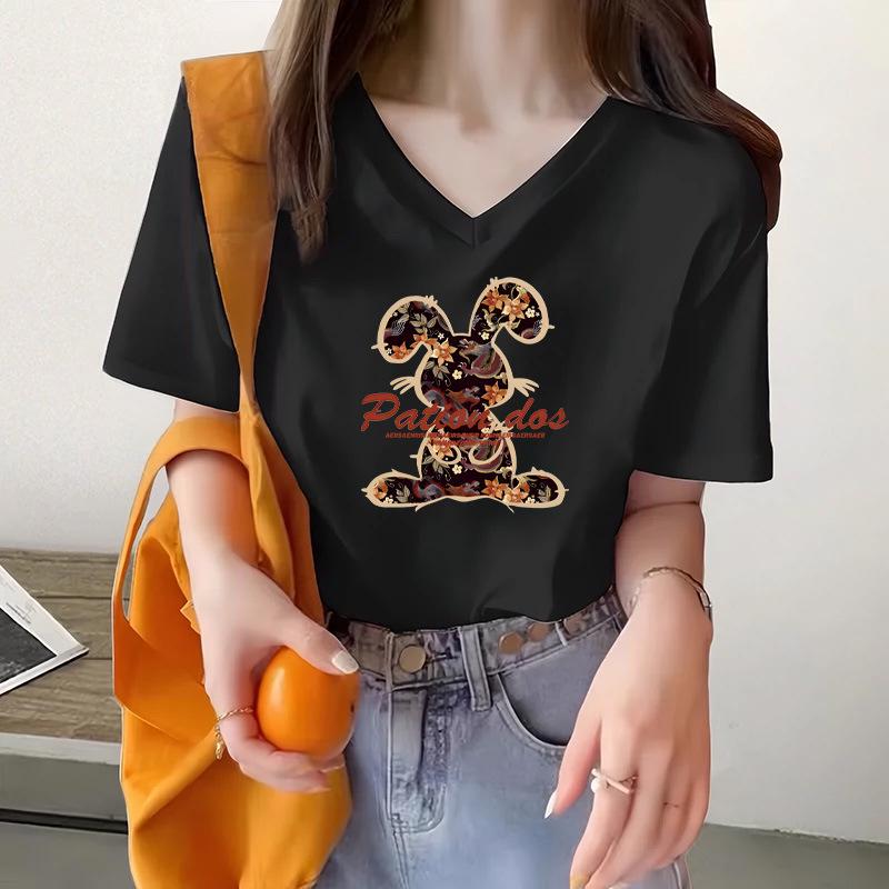 

Женская летняя хлопковая футболка свободного кроя с коротким рукавом и мультяшным принтом L