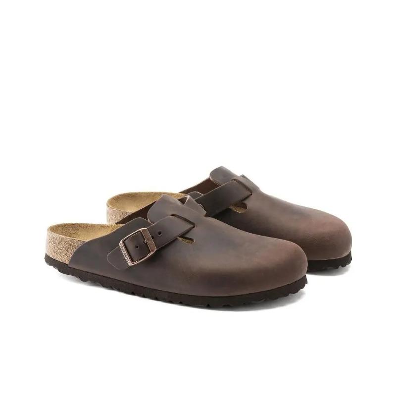 Birkenstock Unisex Leather Soft Elevated Thick Sole Metal Buckle Closed Toe Clogs Russet Brown Regular Fit 0860131 39