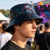 Eimerhut, Dreidimensionaler Breiter Rand Fischerhut, Wasserdichter Kunstleder Cooler Metallischer Glanz Sonnenhut, Bühnenperformance Hut für Hip-Hop