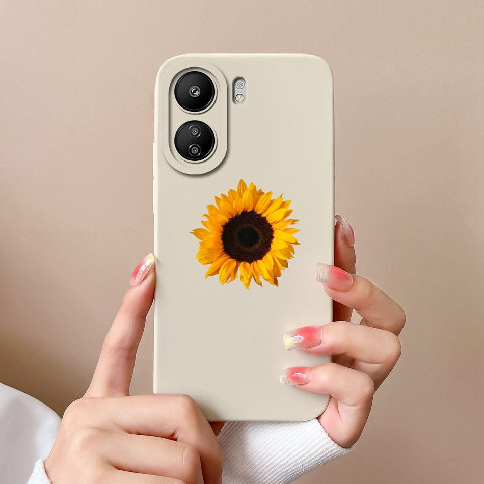 Case For Xiaomi Poco C65 Painted Flowers Upgrade Camera Protection Phone Housing Soft Liquid Silicone Anti Drop Back Cover Coque