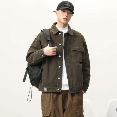 Spring High-End Denim Jacket Men'S Loose Large Size Fat Trendy Brand Army Green Retro Youth Tooling Jacket Denim