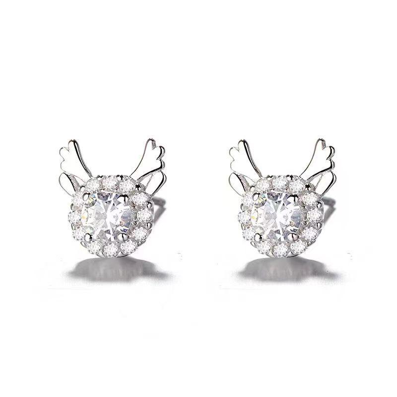 Korean Mori Girl Snowflake Zircon Antler Stud Earrings for Women