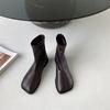 Short boots women's spring and autumn single boots 2025 new square head mango boots soft leather elastic thin boots retro fried street Martin boots