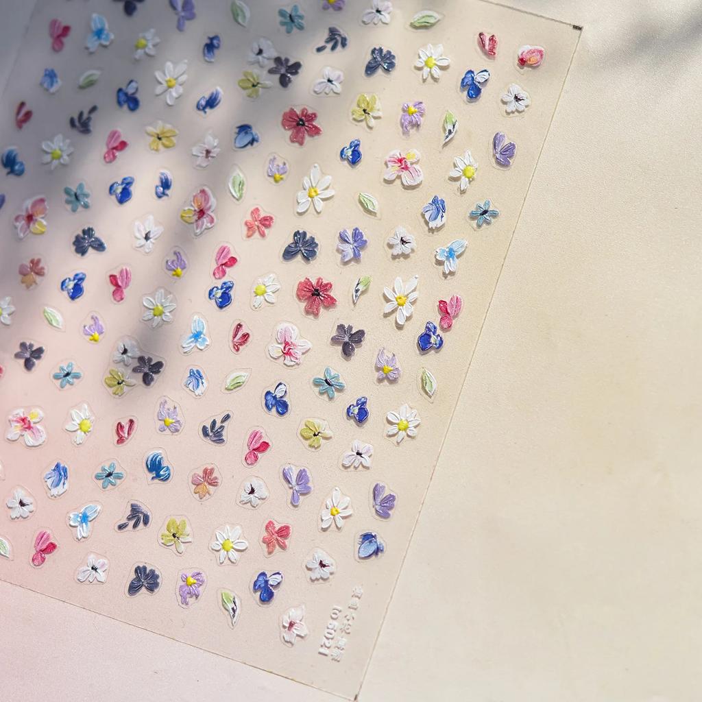 Charming Petal Flower Colorful Wildflowers Daisy Leaves 5D Relief Self Adhesive Nail Art Sticker Decoration Manicure Decal DIY