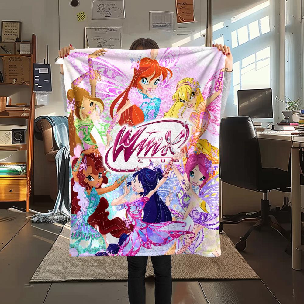 1 pièce Couverture Flanelle Imprimée Winx Club, Haute qualité Toutes Saisons, Décoration Maison, Chaleur et Confort, Parfait pour les Cadeaux de Noël