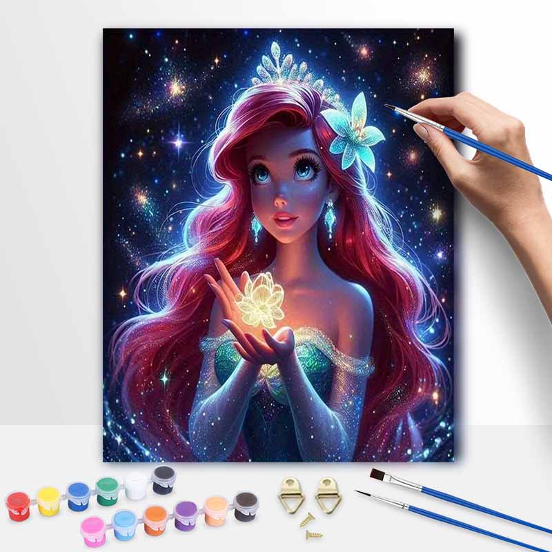 Disney Princess Art Painting Kit Oil Paint Dots Home Wall Decor Sparkle Ariel Flower Glitter