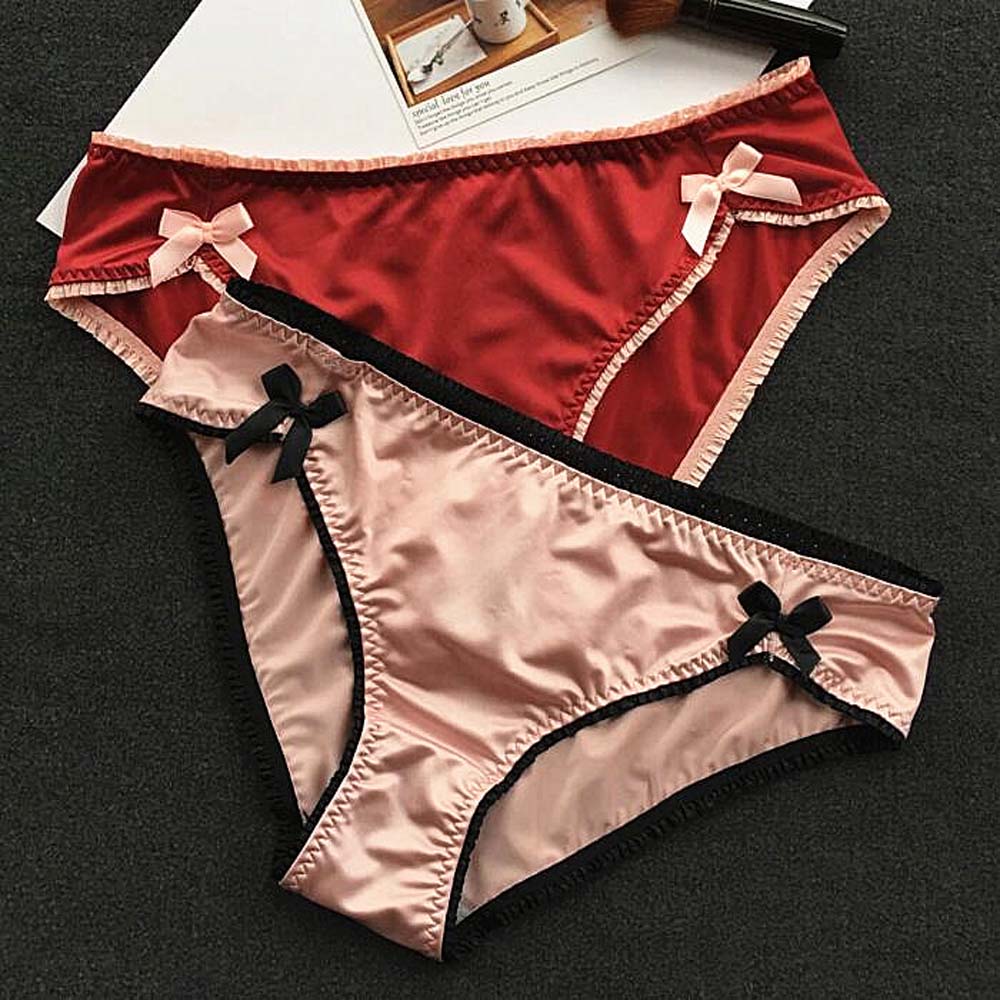 Comfortable Breathable Bowknot Solid Color Low Waist Underpants Sexy Thong Briefs Women Panties