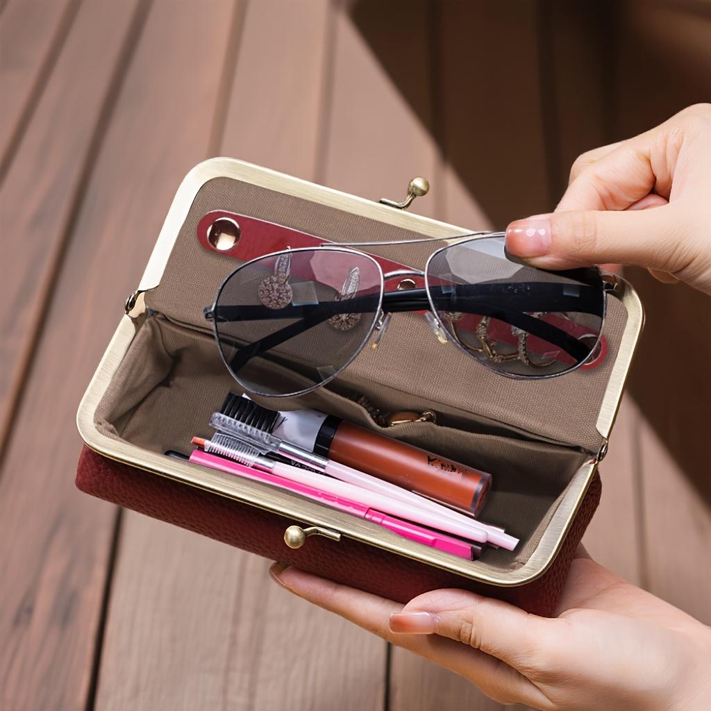 Unisex Jewelry Box Fashion Glasses Case - RFID Blocking, Travel Jewelry Case Bag Charm Storage Box Fashion Pencil Bag with Kiss Lock, Coin Purse