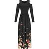 Womens Fashion Off Shoulder Print Long Sleeves Floor-Length Long Dress