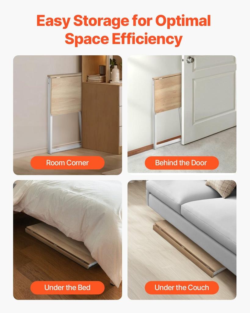 Folding Desk, 80 Cm Small Foldable Table for Compact Spaces, Space Saving Computer Table, Sturdy Particleboard with Storage Hooks, Writing Workstation
