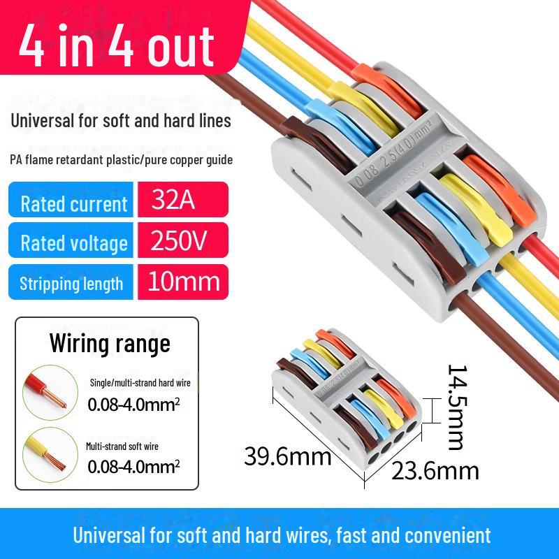 Terminal de conectare rapidă PCT SPL-12345: Conector electric multifuncțional cu 2 poziții pentru cabluri de calibru 4, 2 intrări, 2 ieșiri
